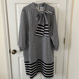 Eloquii Black and White Striped Dress with Tie Collar